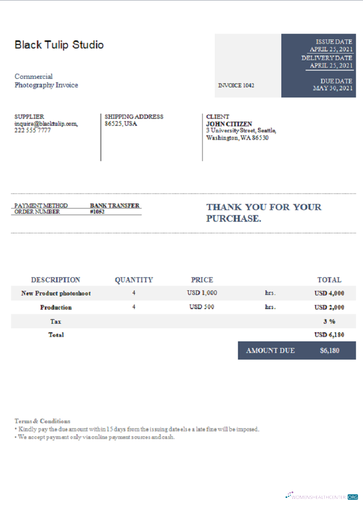 Download USA Black Tulip Studio invoice Photoshop template